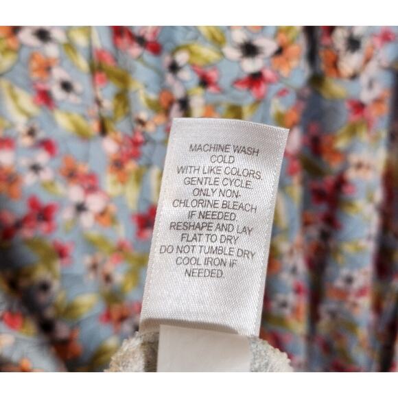 J. Jill $99 Medium Blue Pink Green Floral Overlay Stretch Knit Dress w/ Pockets - Picture 11 of 14